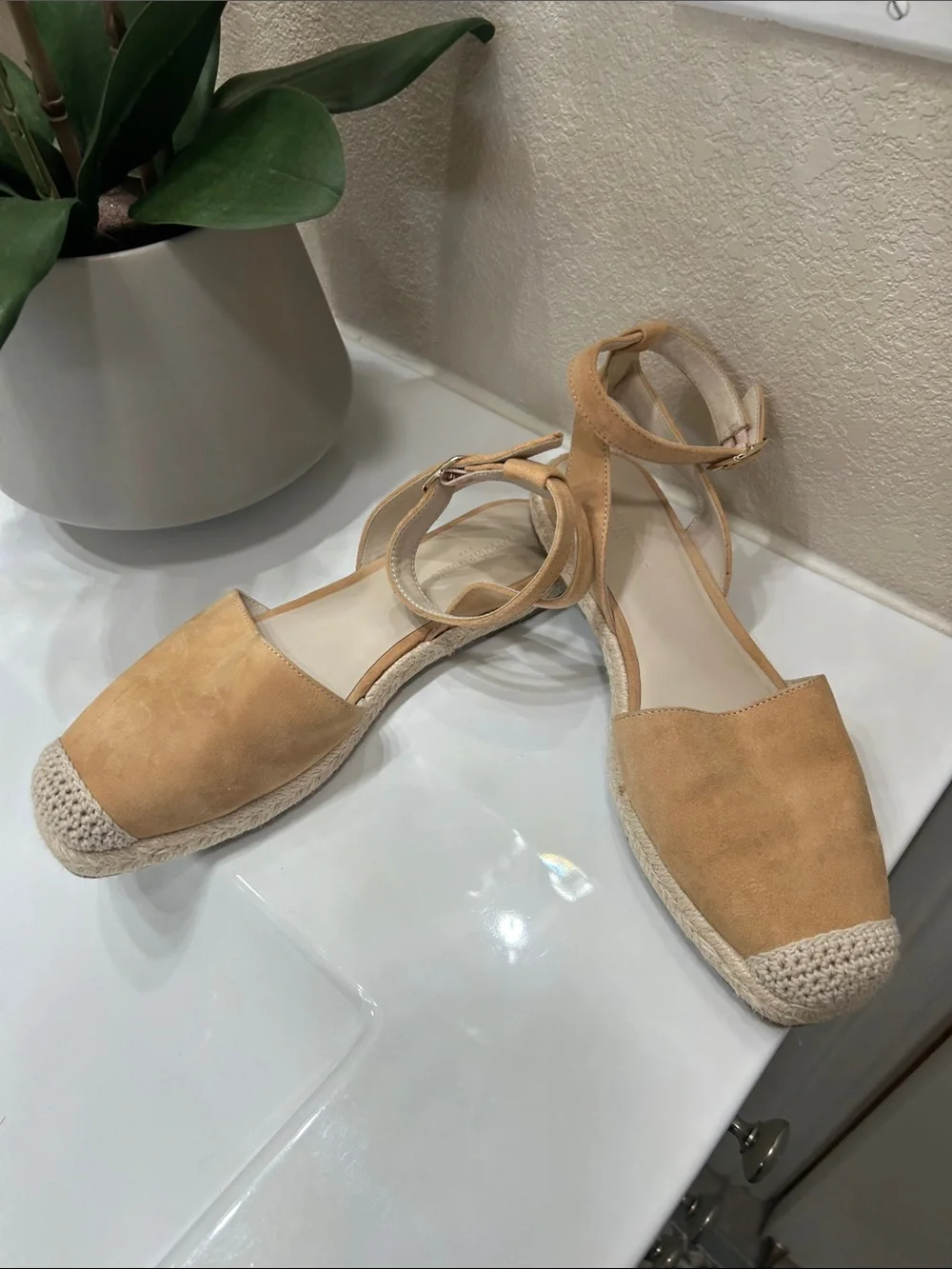 Banana Republic Tan Suede Ankle-Strap Espadrilles